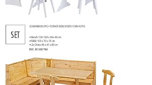 Truhen Eckbank Set Bank Tisch 2 Stühle weiss/natural massiv