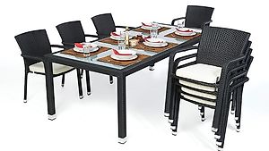 Set table en rotin 220 cm Florida noir