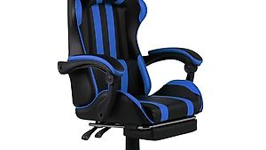 Gaming-Stuhl mit Fussstütze Schwarz und Blau Kunstleder
