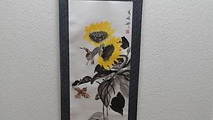 Chinesische Tuschmalerei, Rollbild, Sonnenblumen