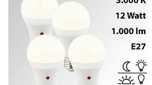 4er-Set LED-Lampen mit Dämmerungssensor, E27, 12W, 1.000 lm,