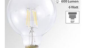 LED-Filament-Globelampe, G95, A++, E27, 6 Watt, 600 lm, 360°