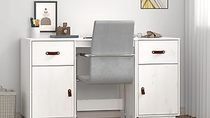 Schreibtisch mit Schränken Weiss 135x50x75 cm Massivholz Kie