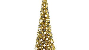 Schlanker Weihnachtsbaum mit LEDs & Kugeln Golden 180 cm 128